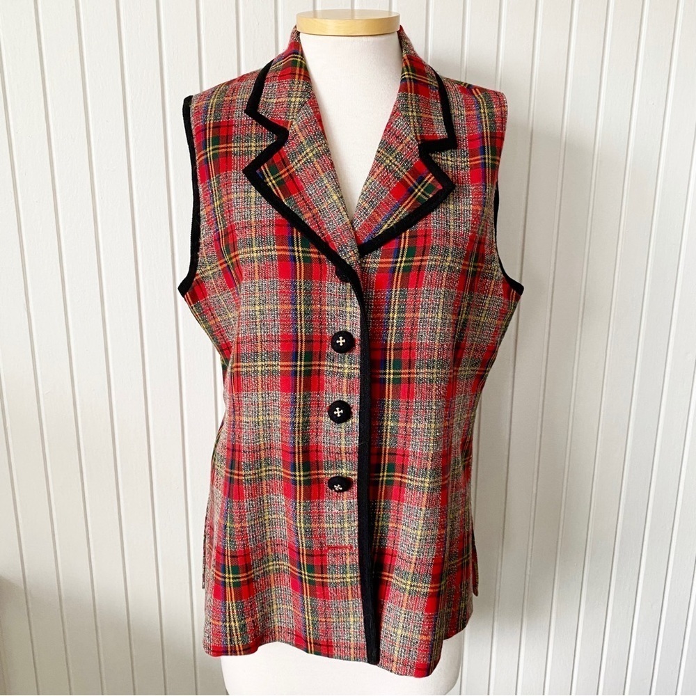 Royal Stuart Tartan Plaid Sleeveless 90s Button Down Vest Holiday